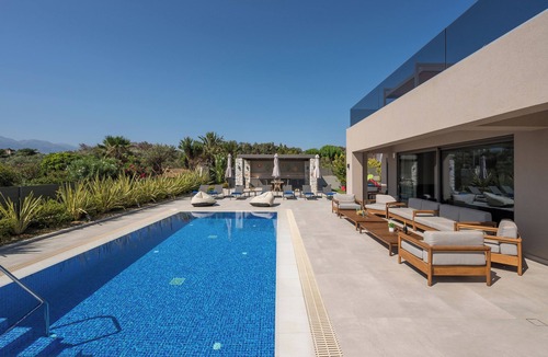 Kato Galatas Villa | Seafront Luxury Villa Chania ✦ Heated Pool Jacuzzi Sauna Gym ✦Sleeps 10–12