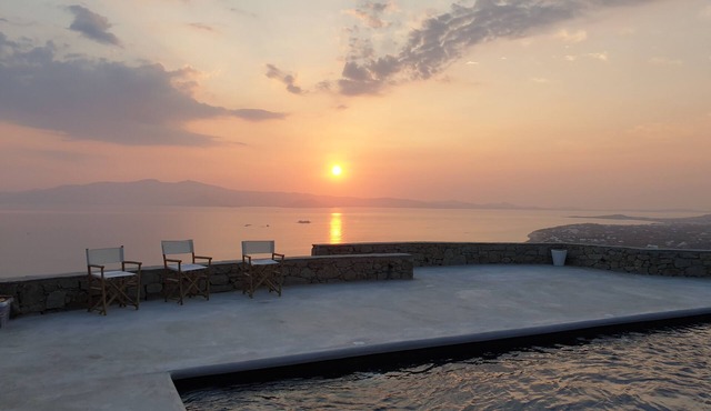 180-degree panoramic view of the sea and Paros. Stunning sunsets!