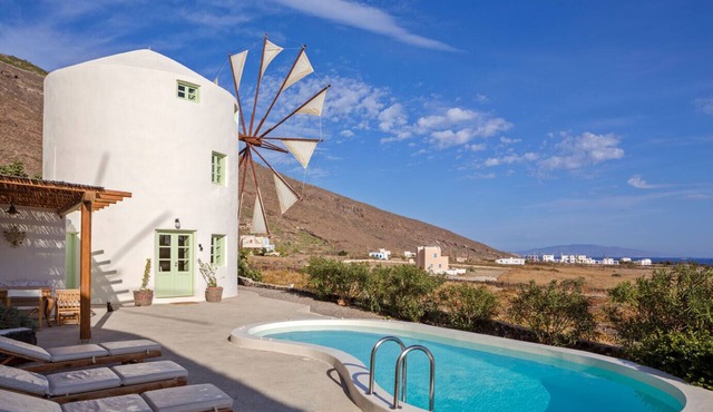 Green Windmill Santorini luxury villa with private pool and sea view