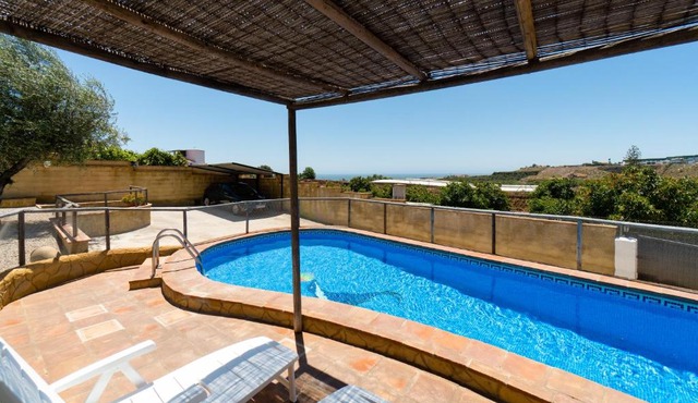 Semi heated private pool front 2,2 kms beach, all private
