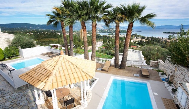 Spacious villa with stunning sea views in Gouvia near Corfu Town, great for multigenerational travel