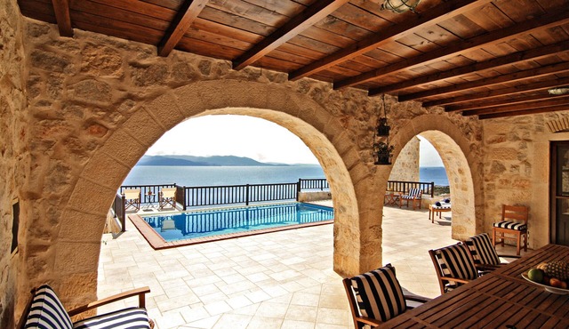 "Stone Castle Villa" panoramic sea view, in sandy beach, near Athens