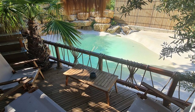 Tiny house with private lagoon pool and jacuzzi